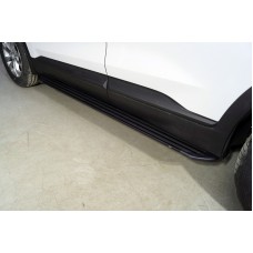 Пороги алюминиевые Slim Line Black 1820 мм для Hyundai Santa Fe 2021-2023