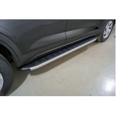 Пороги алюминиевые ТСС с накладкой серебристые 1720 мм для Hyundai Creta 2021-2023