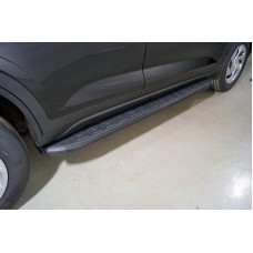 Пороги алюминиевые ТСС с накладкой чёрные 1720 мм для Hyundai Creta 2021-2023