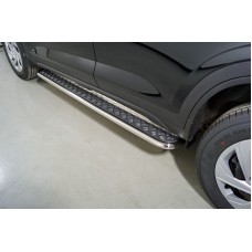 Пороги с площадкой алюминиевый лист 42,4 мм для Hyundai Creta 2021-2023