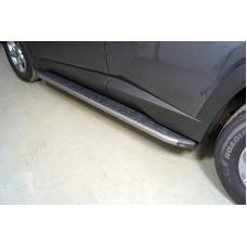 Пороги алюминиевые ТСС с накладкой серые 1820 мм для Hyundai Tucson 2021-2023