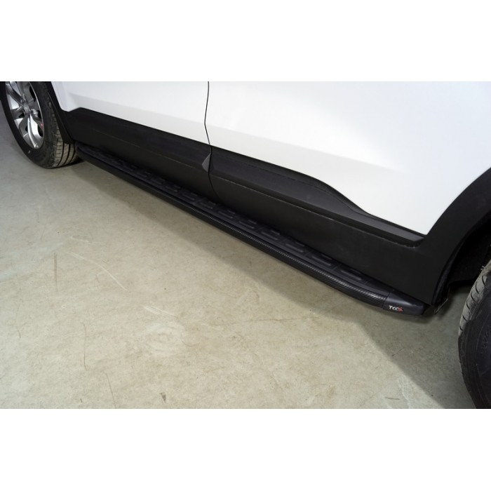 Пороги алюминиевые ТСС с накладкой чёрные 1820 мм для Hyundai Santa Fe 2021-2023