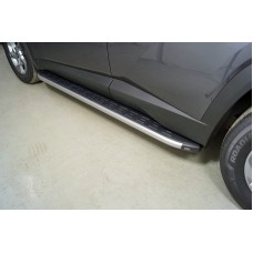 Пороги алюминиевые ТСС с накладкой серебристые 1820 мм для Hyundai Tucson 2021-2023
