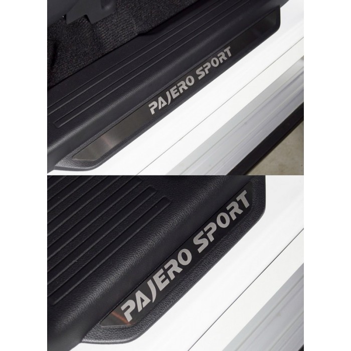 Накладки на пороги шлифованные с логотипом 4 шт (вставка) для Mitsubishi Pajero Sport 2021-2023