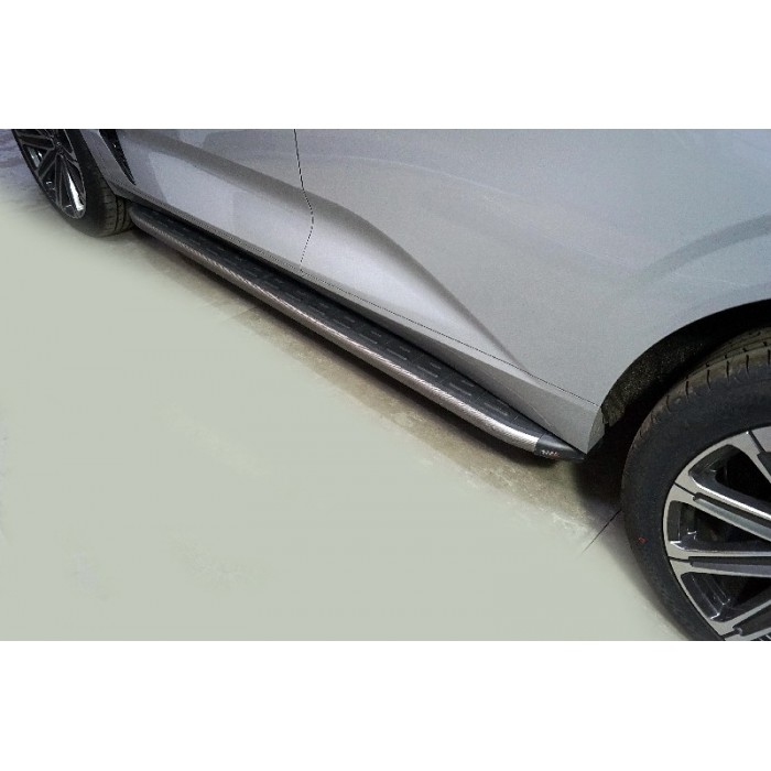 Пороги алюминиевые ТСС с накладкой серые на 4WD 2.0 для Changan UNI-K 2020-2023
