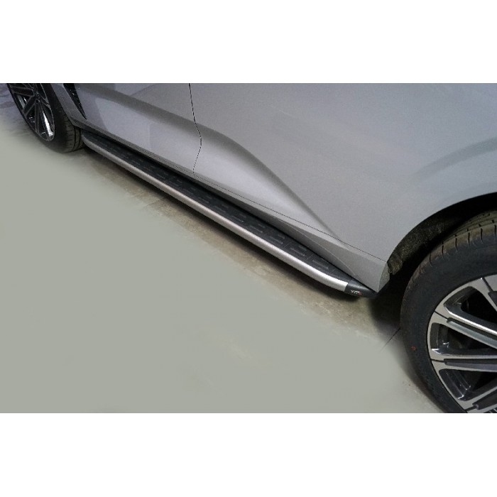 Пороги алюминиевые ТСС с накладкой серебристые на 4WD 2.0 для Changan UNI-K 2020-2023