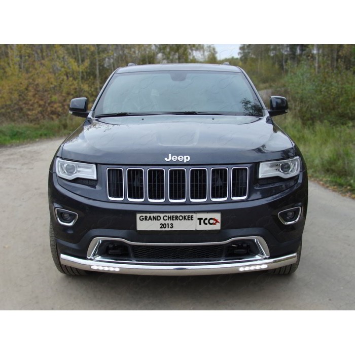 Защита передняя овальная с ДХО 75х42 мм для Jeep Grand Cherokee 2013-2017