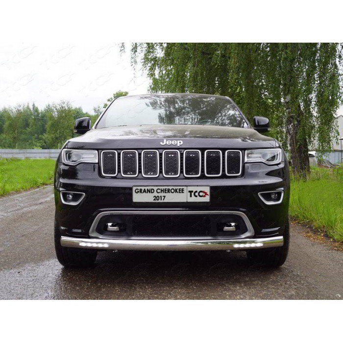 Защита передняя овальная с ДХО 75х42 мм для Jeep Grand Cherokee 2017-2021