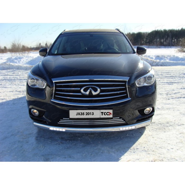 Защита передняя овальная длинная с ДХО 75х42 мм для Infiniti QX60 2014-2016