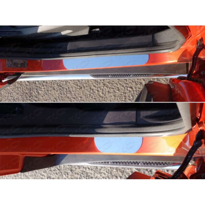 Накладки на пороги c надписью зеркальныйлист для Ford EcoSport 2014-2018 артикул FORECOSPOR14-25