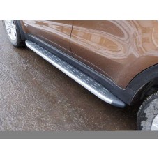 Пороги алюминиевые ТСС с накладкой серебристые для Kia Sportage 2016-2018
