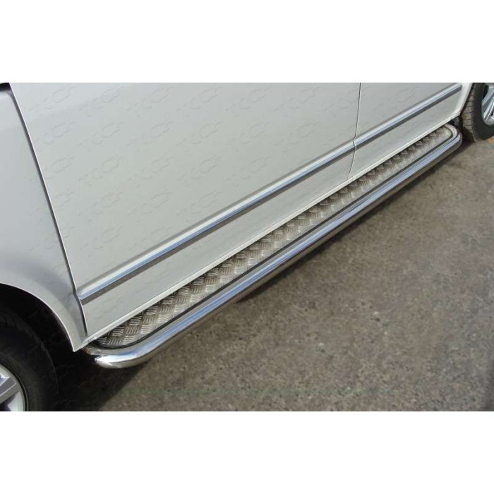 Пороги с площадкой алюминиевый лист 60 мм для Volkswagen Multivan T6 2015-2023 артикул VWMULT15-09
