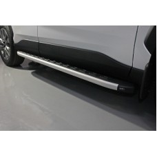 Пороги алюминиевые ТСС с накладкой для Toyota RAV4 2019-2023