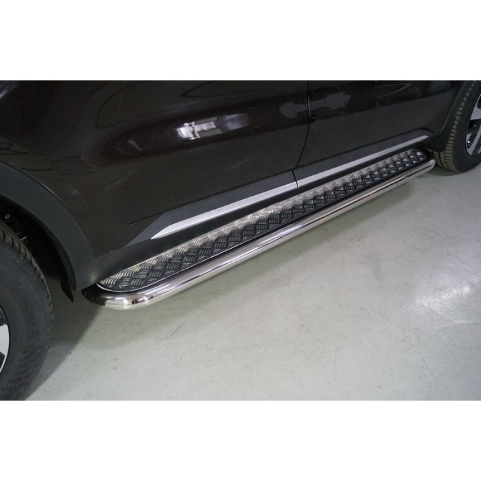 Пороги с площадкой алюминиевый лист 60 мм для Kia Sorento 2020-2023 артикул KIASOR20-10
