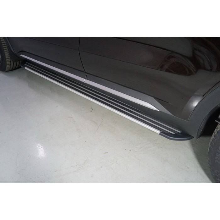 Пороги алюминиевые Slim Line Silver для Kia Sorento 2020-2023 артикул KIASOR20-16S
