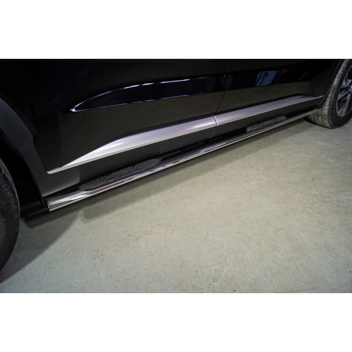 Пороги овальные с накладками 75х42 мм для Hyundai Palisade 2020-2023 артикул HYUNPAL21-08