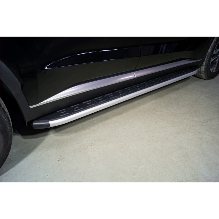 Пороги алюминиевые ТСС с накладкой для Hyundai Palisade 2020-2023 артикул HYUNPAL21-18AL