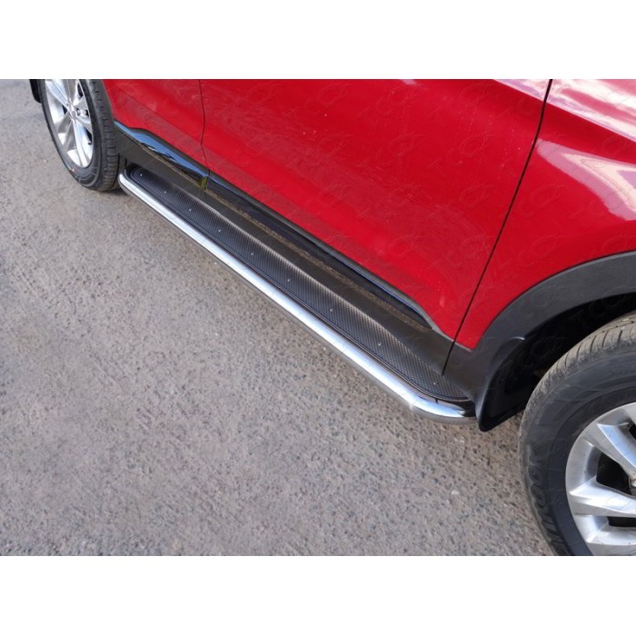 Пороги с площадкой нержавеющий лист 60 мм для Hyundai Santa Fe 2018-2020 артикул HYUNSF18-21