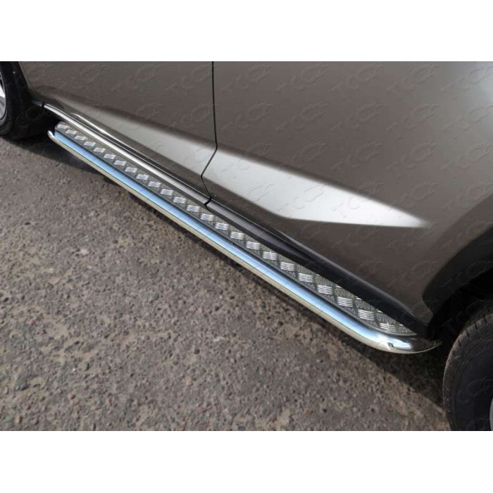 Пороги с площадкой алюминиевый лист 42 мм для Lexus NX-200 2014-2017 артикул LEXNX20014-08