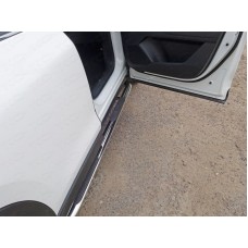 Пороги овальные гнутые с накладкой 75х42 мм для Mazda CX-5 2018-2023