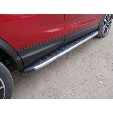 Пороги алюминиевые ТСС с накладкой серебристые для Nissan Qashqai 2019-2023