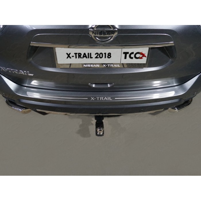 Накладка на задний бампер шлифованный лист надпись X-Trail для Nissan X-Trail T32 2018-2022 артикул NISXTR18-10