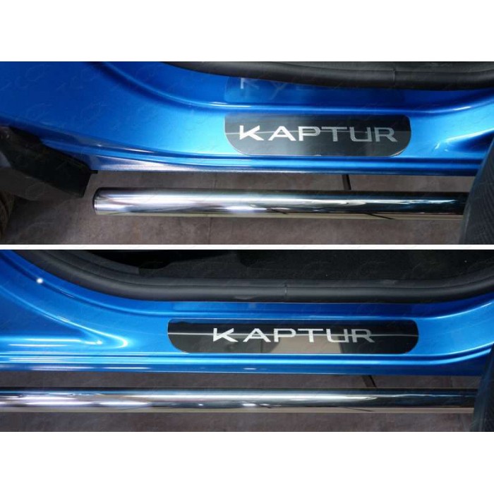 Накладки на пороги зеркальный лист надпись Kaptur для Renault Kaptur 2016-2022 артикул RENKAP16-08
