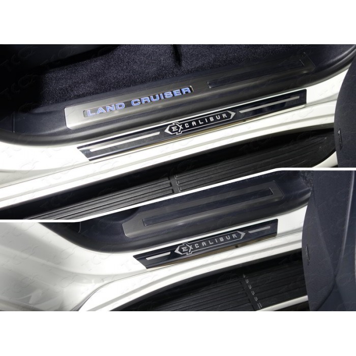 Накладки на пороги с гибом зеркальный лист надпись Excalibur 4 штуки для Toyota Land Cruiser 200 Excalibur 2017-2021 артикул TOYLC200EXCAL17-13