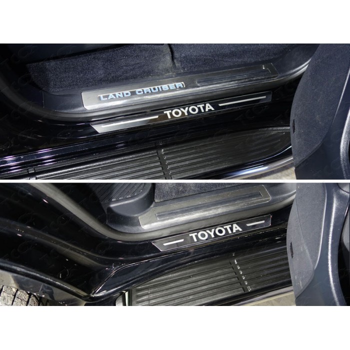 Накладки на пороги зеркальный лист надпись Toyota 4 штуки для Toyota Land Cruiser 200 Executive 2016-2021 артикул TOYLC200EX16-32