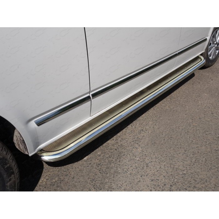 Пороги с площадкой нержавеющий лист 60 мм для Volkswagen Caravelle T6 Long 2015-2023 артикул VWCARAV17LONG-10