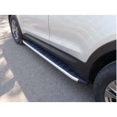 Пороги алюминиевые ТСС с накладкой для Hyundai Santa Fe 2012-2015