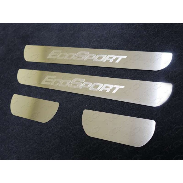 Накладки на пороги c надписью шлифованный лист для Ford EcoSport 2014-2018 артикул FORECOSPOR14-26