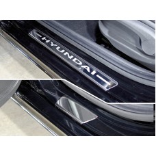 Накладки на пороги лист зеркальный надпись Hyundai 4 шт для Hyundai Accent 2018-2023