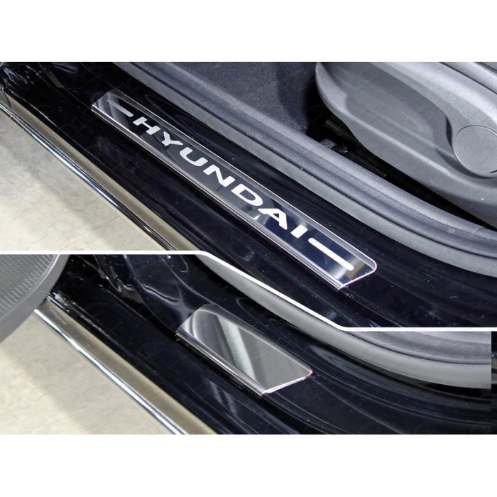 Накладки на пороги лист зеркальный надпись Hyundai 4 шт для Hyundai Accent 2018-2023 артикул HYUNACC17-05