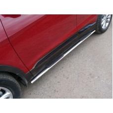 Пороги овальные с накладкой 75х42 мм для Hyundai Santa Fe 2018-2020