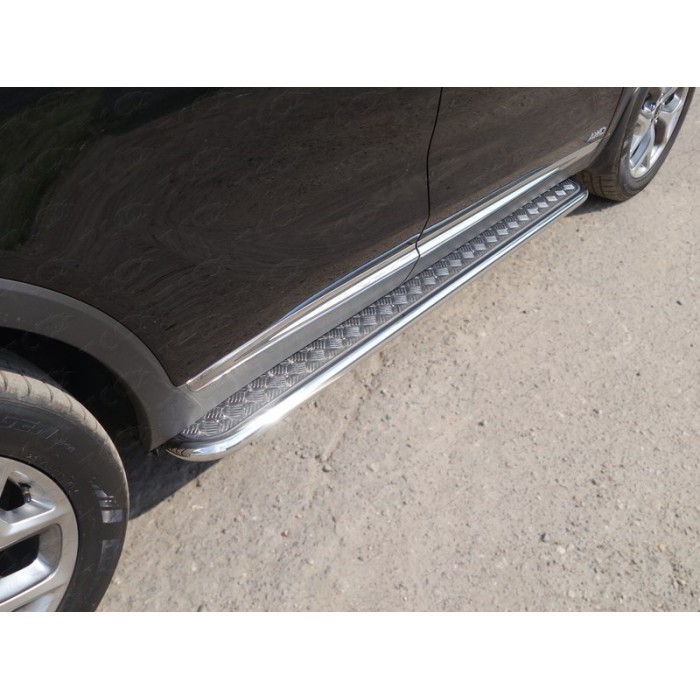 Пороги с площадкой алюминиевый лист 42 мм для Kia Sorento Prime 2018-2020 артикул KIASORPR18-19
