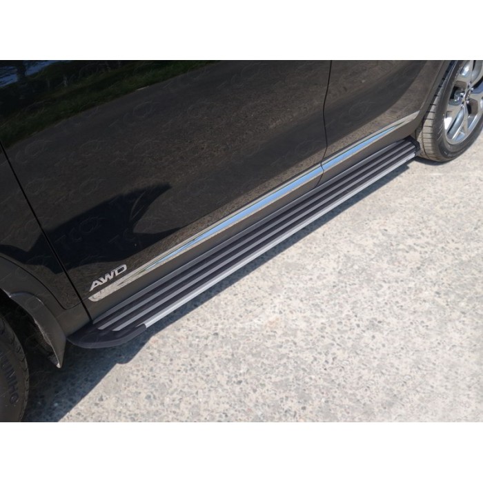 Пороги алюминиевые Slim Line Silver для Kia Sorento Prime 2018-2020 артикул KIASORPR18-27S