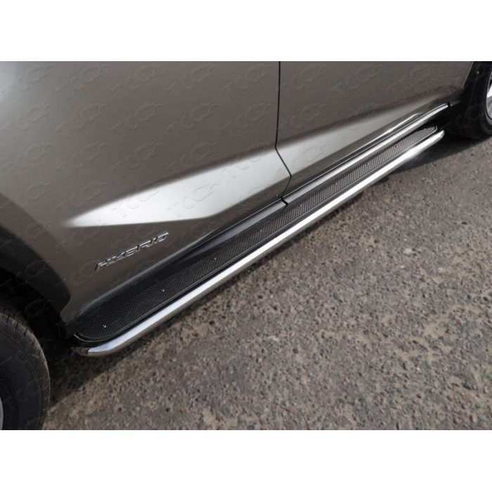 Пороги с площадкой нержавеющий лист 42 мм для Lexus NX-200 2014-2017 артикул LEXNX20014-09