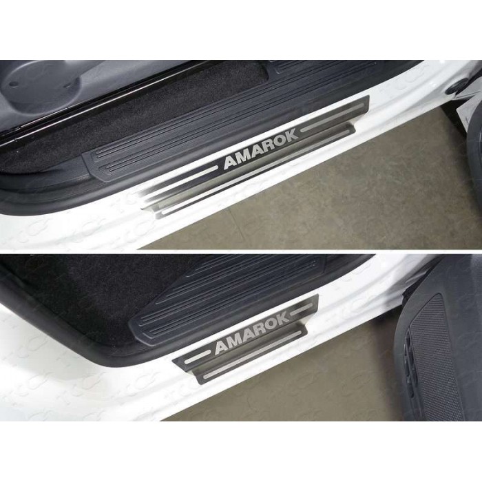 Накладки на пороги лист шлифованный надпись Amarok для Volkswagen Amarok 2016-2023 артикул VWAMAR17-42