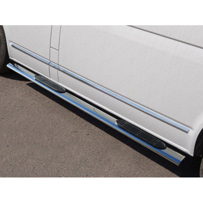Пороги овальные с накладкой 120х60 мм для Volkswagen Caravelle T6 Long 2015-2023 артикул VWCARAV17LONG-11