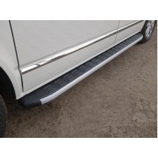 Пороги алюминиевые ТСС с накладкой для Volkswagen Caravelle T6 2015-2023