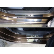 Накладки на пороги внешние и внутренние зеркальный лист надпись Polo 8 шт для Volkswagen Polo 2015-2020