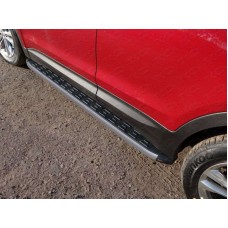 Пороги алюминиевые ТСС с накладкой серые для Hyundai Santa Fe 2015-2018