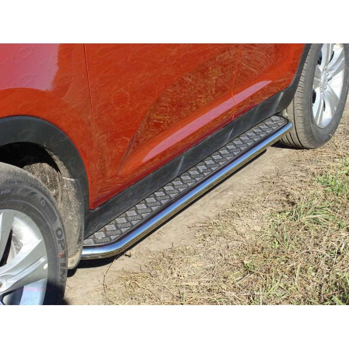 Пороги с площадкой алюминиевый лист 42 мм для Kia Sportage 2010-2014 артикул KIASPORT10-04