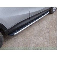 Пороги алюминиевые ТСС с накладкой серебристые для Mazda CX-5 2015-2023