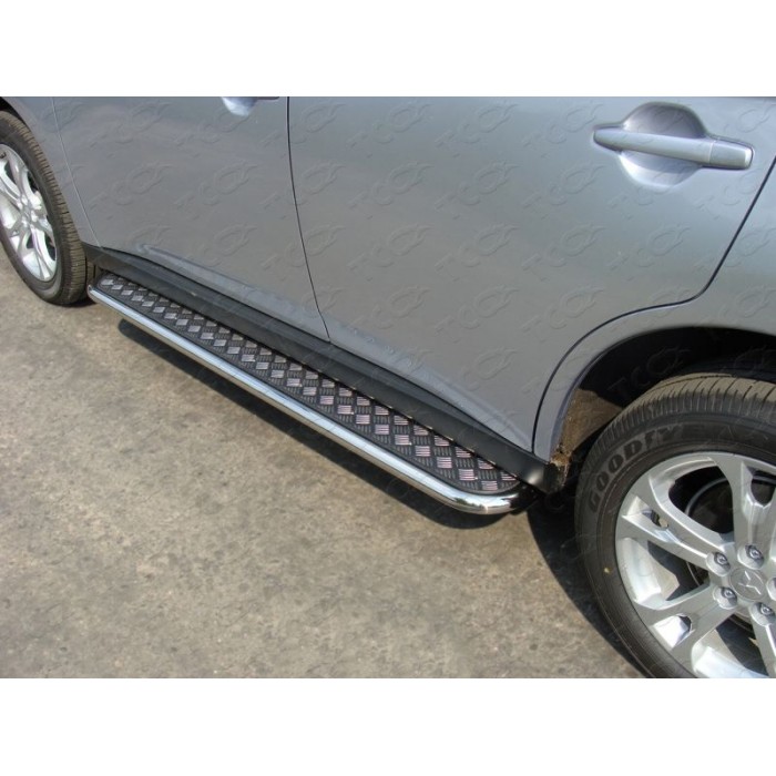 Пороги с площадкой алюминиевый лист 42 мм для Mitsubishi Outlander 2014-2015 артикул MITOUT14-08