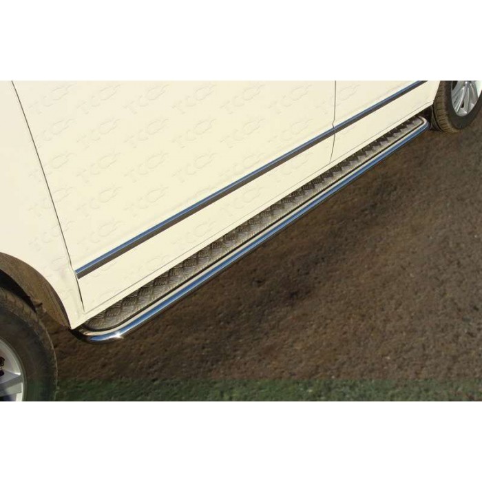 Пороги с площадкой алюминиевый лист 42 мм для Volkswagen Multivan T6 2015-2023 артикул VWMULT15-11