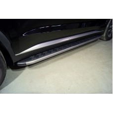 Пороги алюминиевые ТСС с накладкой серые для Hyundai Palisade 2020-2023