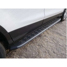 Пороги алюминиевые ТСС с накладкой чёрные для Ford Kuga 2016-2019
