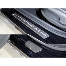 Накладки на пороги лист шлифованный надпись Hyundai 4 шт для Hyundai Accent 2018-2023